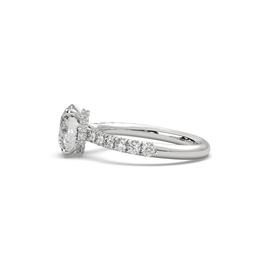 Engagement Ring Low Profile Carat Round Cut Pave Setting Hidden Halo