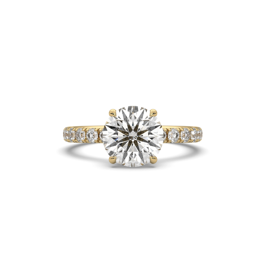 Engagement Ring Low Profile Carat Round Cut Pave Setting Hidden Halo
