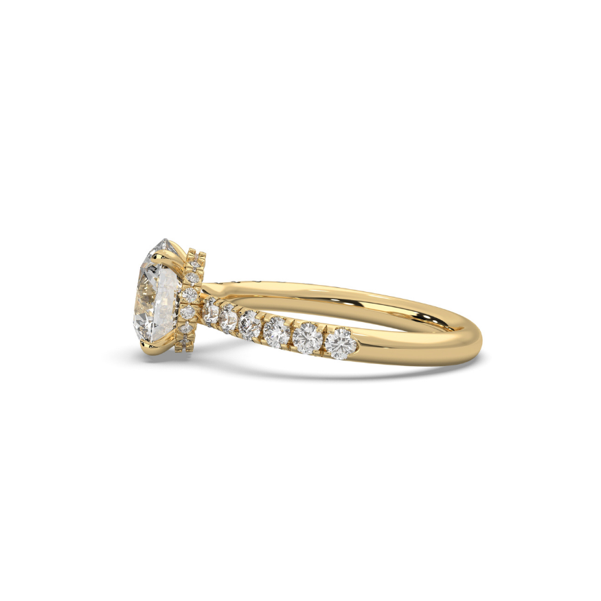 Engagement Ring Low Profile Carat Round Cut Pave Setting Hidden Halo