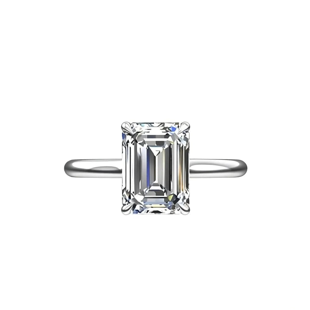 Engagement Ring Low Profile Emerald Cut Solitaire Setting Hidden Halo Thin Band