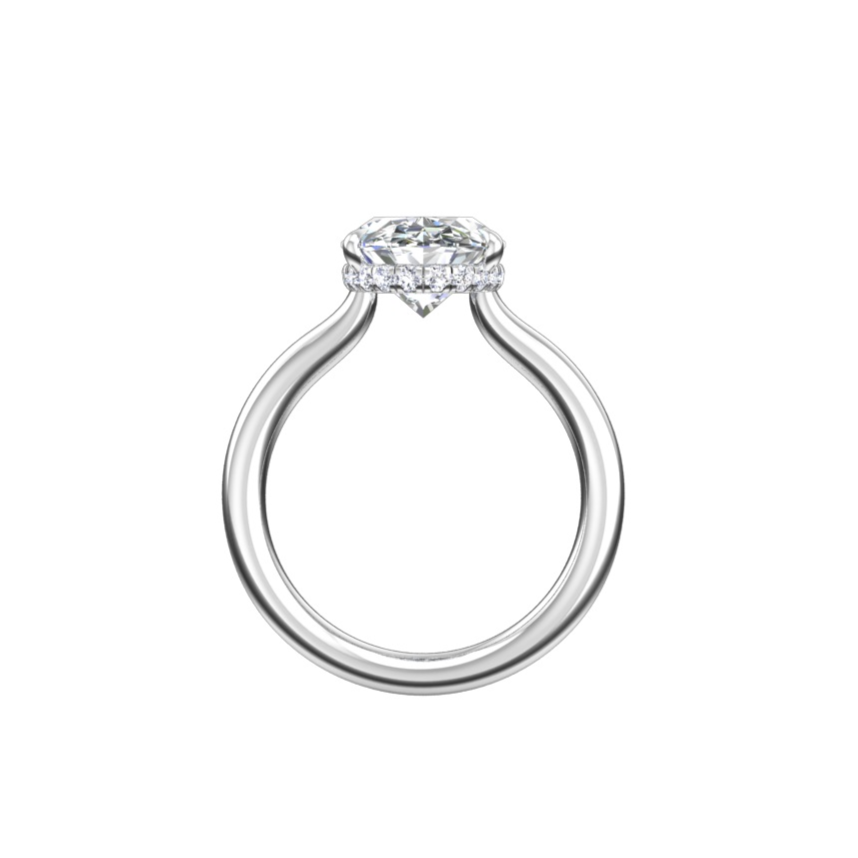 Engagement Ring Low Profile Oval Cut Solitaire Setting Hidden Halo