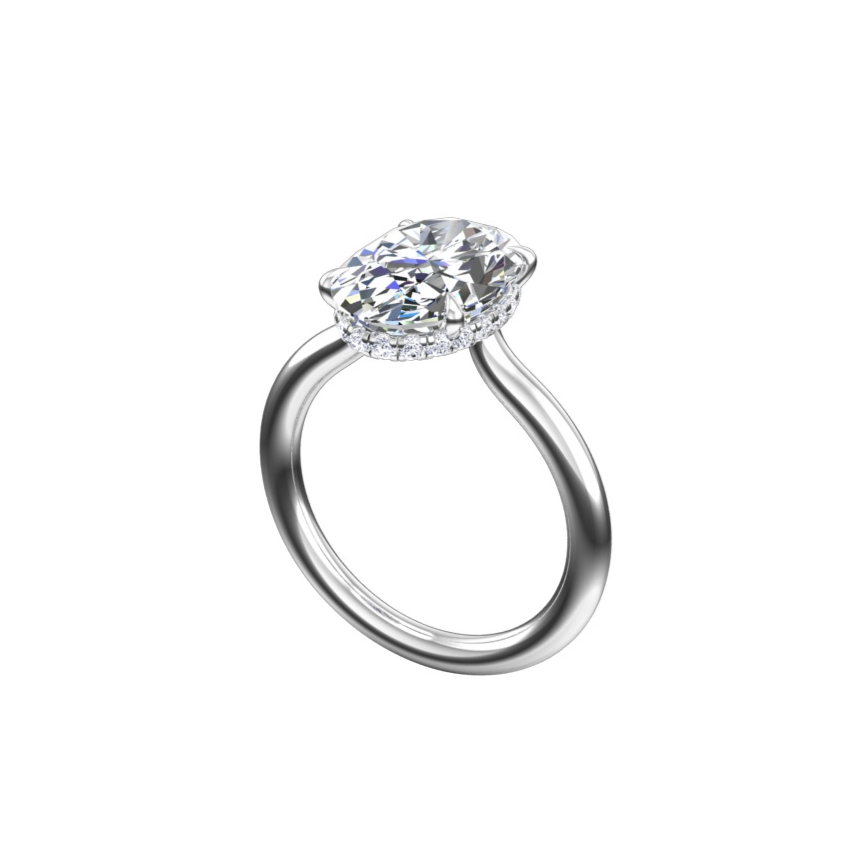 Engagement Ring Low Profile Oval Cut Solitaire Setting Hidden Halo