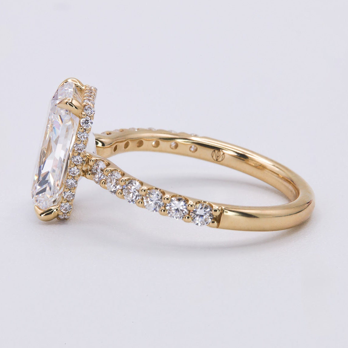 Engagement Ring Low Profile Radiant Diamond Hidden Halo Pave Band