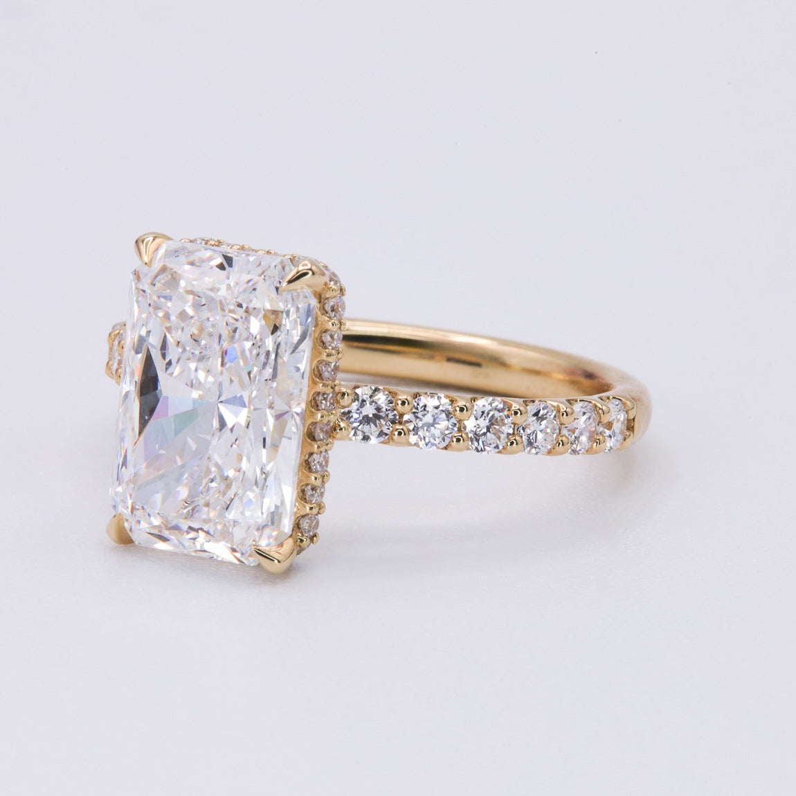 Engagement Ring Low Profile Radiant Diamond Hidden Halo Pave Band