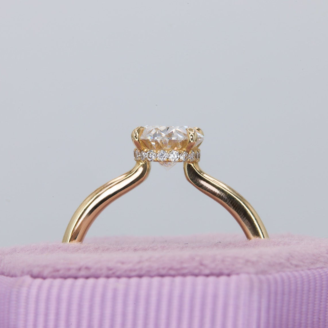 Engagement Ring 1.78 Carat Low Profile Oval Cut Solitaire Setting Hidden Halo