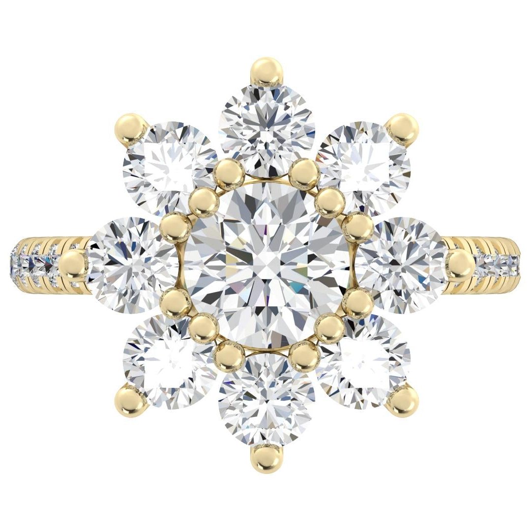 Engagement Ring 1 Carat Round Lab Diamond Halo Flower Pave Band