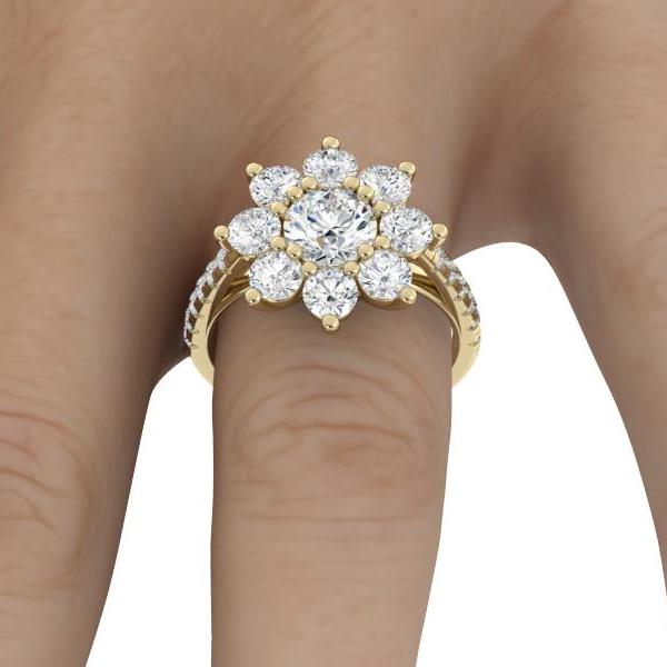 Engagement Ring 1 Carat Round Lab Diamond Halo Flower Pave Band