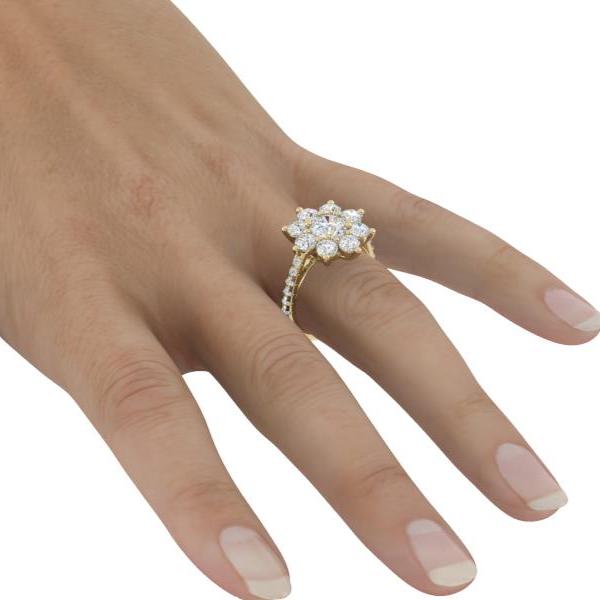 Engagement Ring 1 Carat Round Lab Diamond Halo Flower Pave Band