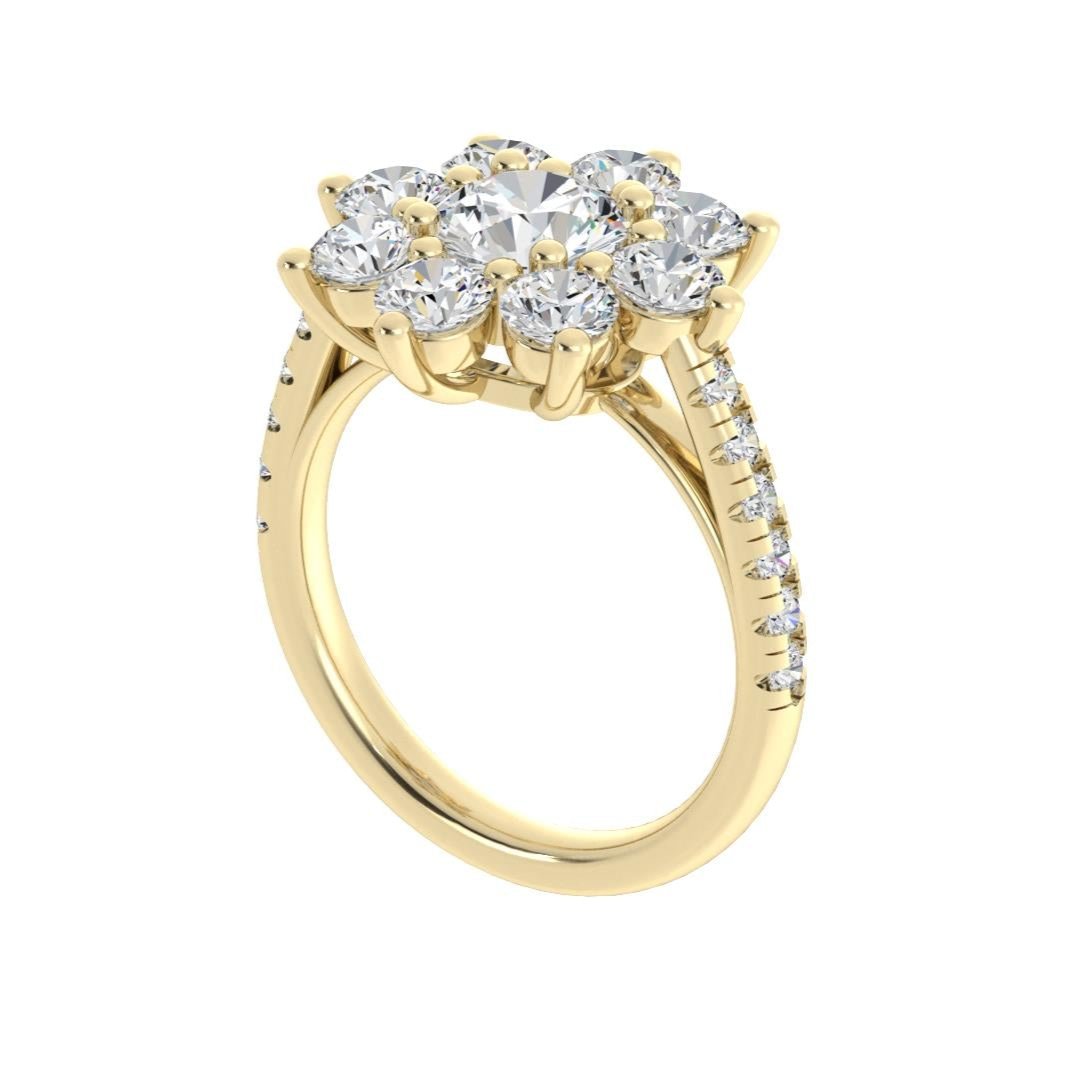 Engagement Ring 1 Carat Round Lab Diamond Halo Flower Pave Band