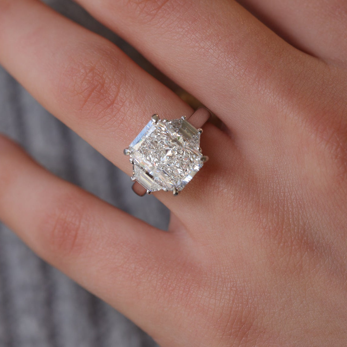 Engagement Ring 5 Carat Radiant and Trapezoid Side Stones