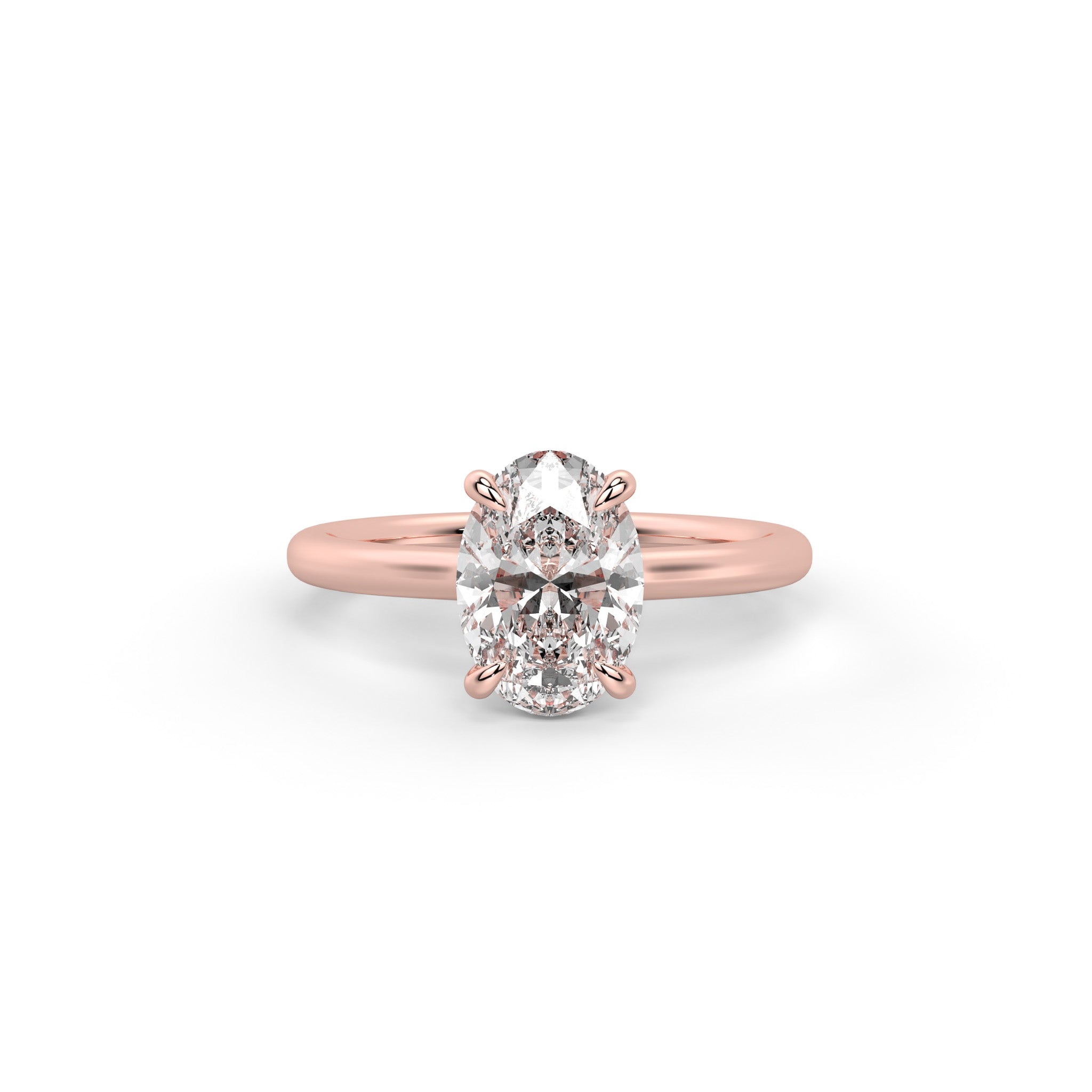 Engagement Ring Low Profile Oval Cut Solitaire Setting Hidden Halo