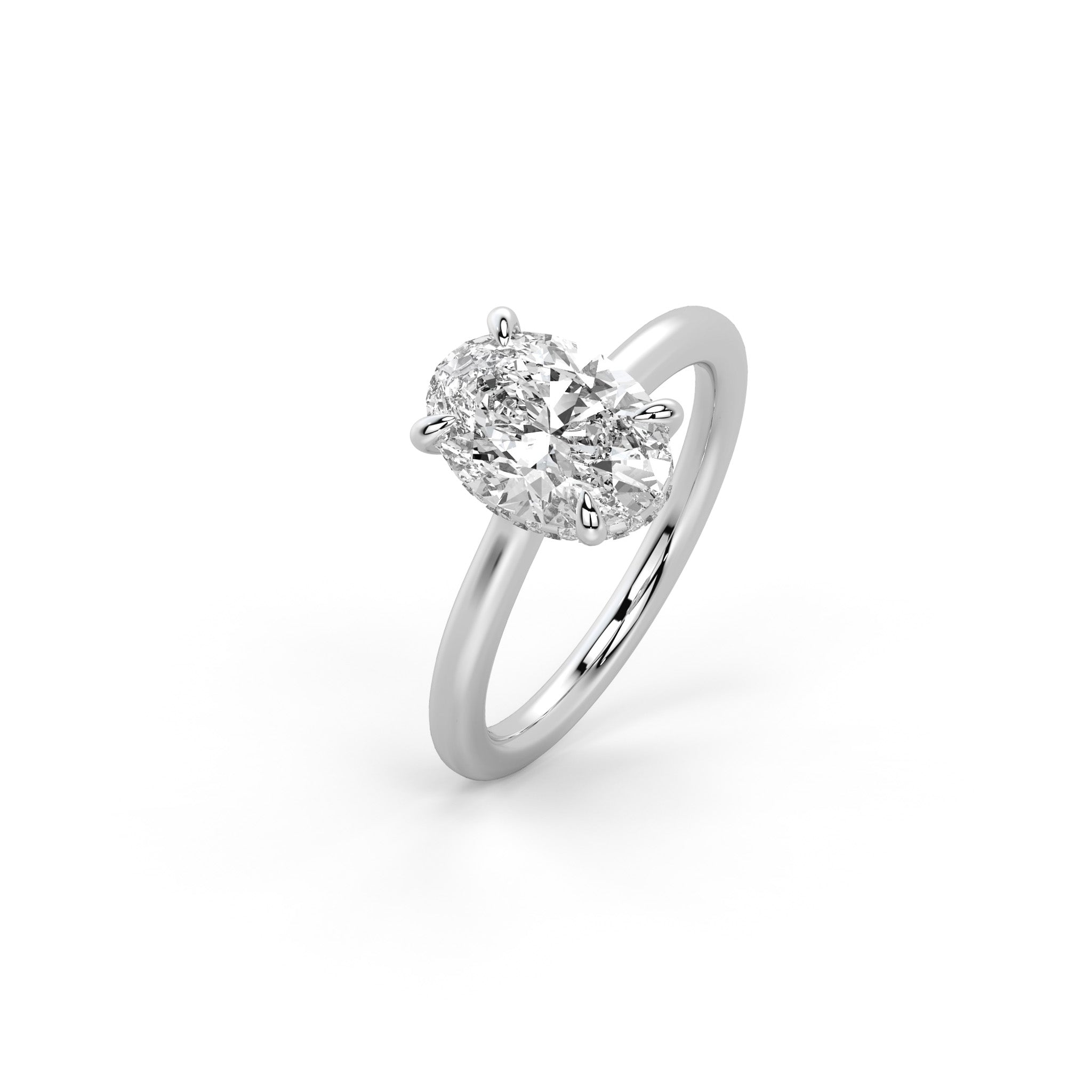 Engagement Ring Low Profile Oval Cut Solitaire Setting Hidden Halo