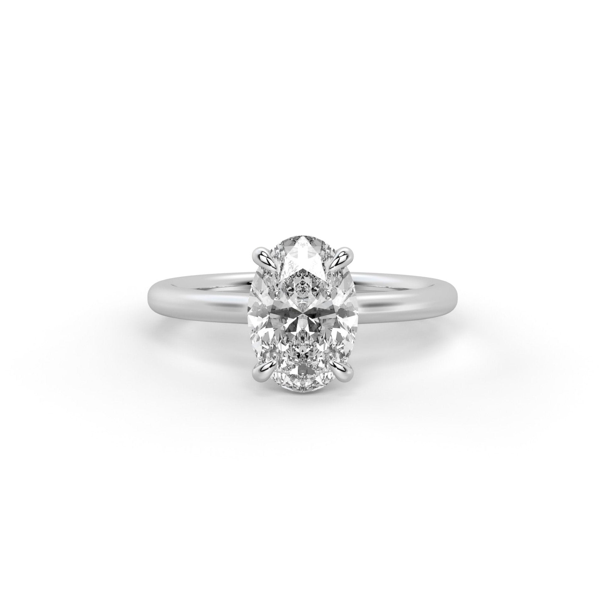 Engagement Ring Carat Low Profile Oval Cut Solitaire Setting Hidden Halo