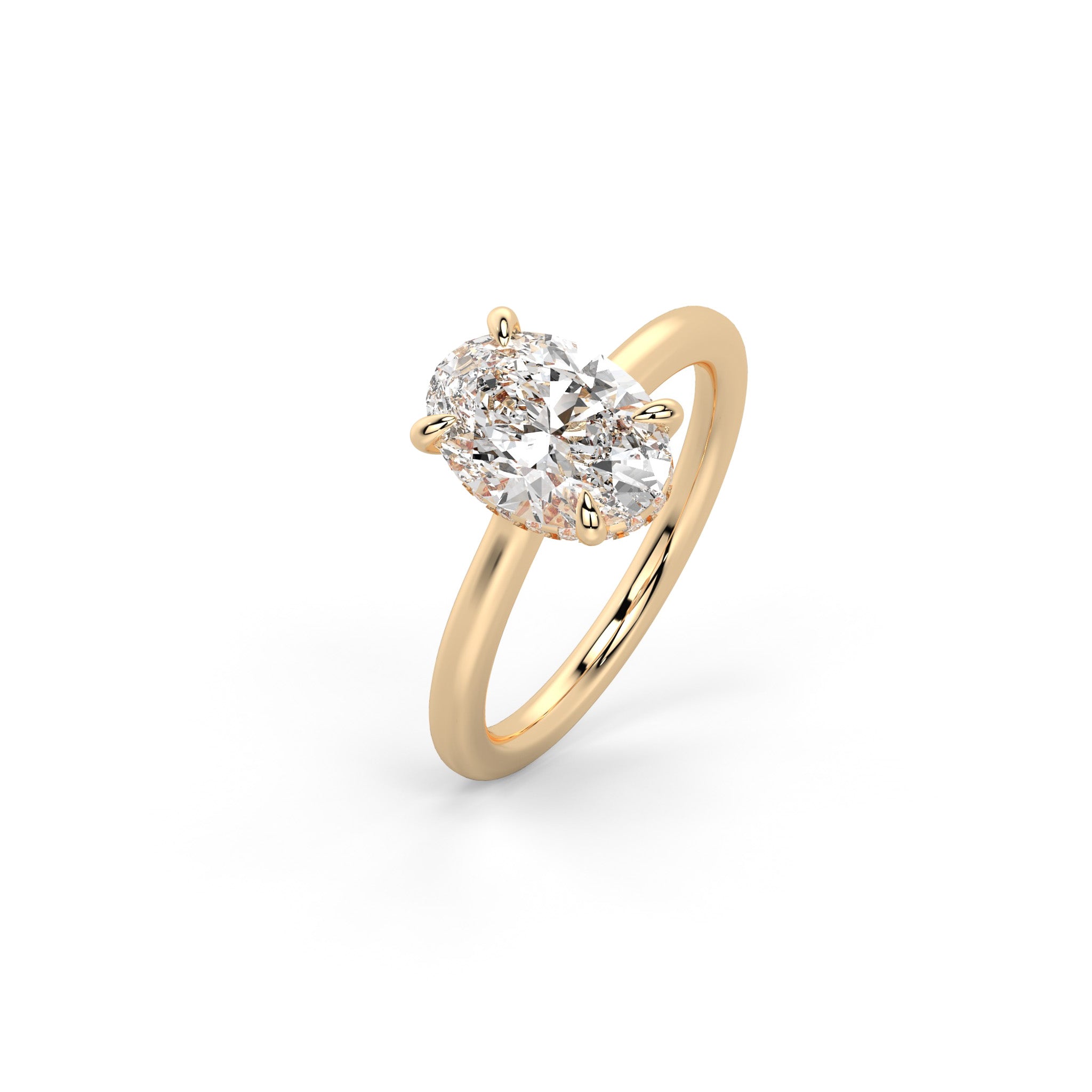 Engagement Ring Low Profile Oval Cut Solitaire Setting Hidden Halo