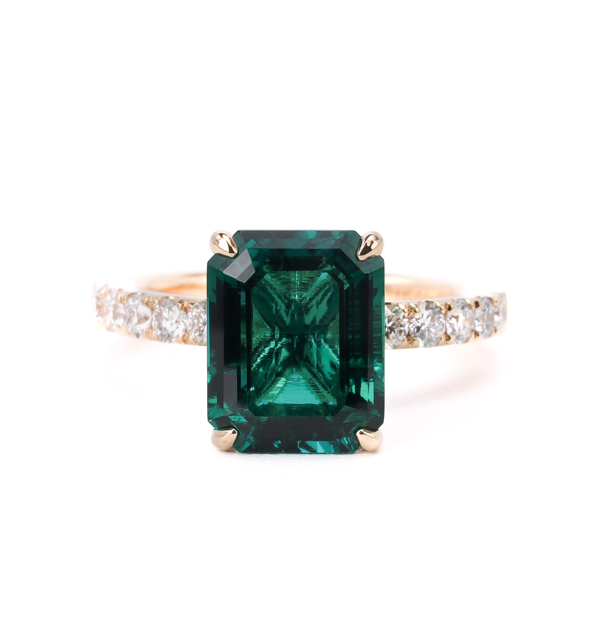Engagement Ring Emerald Cut Lab Emerald French Pave