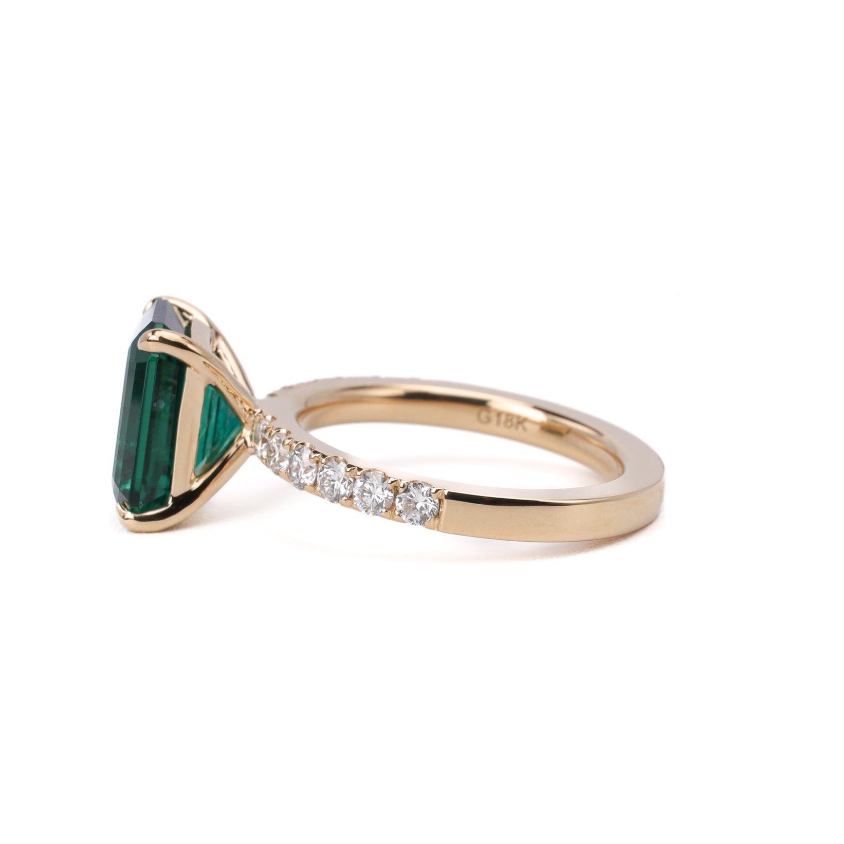 Engagement Ring Emerald Cut Lab Emerald French Pave