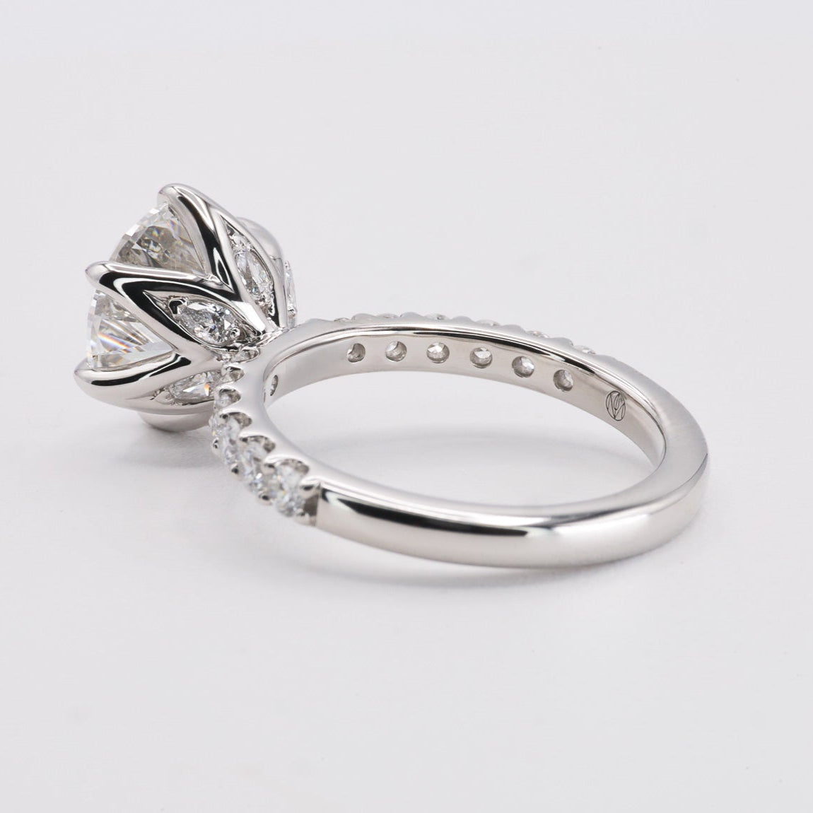 Engagement Ring Flower Basket 3 Carat Round Diamond Pave