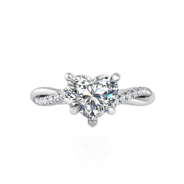 Engagement Ring Heart Diamond Twisted Band