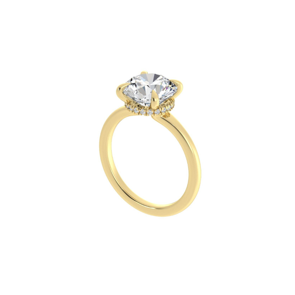 Engagement Ring Low Profile Carat Round Cut Solitaire Setting Hidden Halo Closed Bridge
