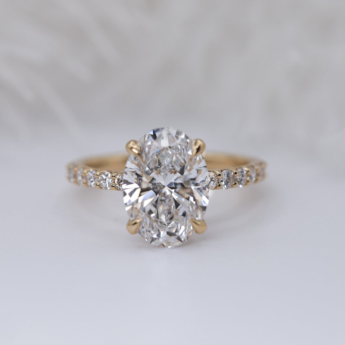 Engagement Ring Low Profile Oval Cut Pave Setting Hidden Halo