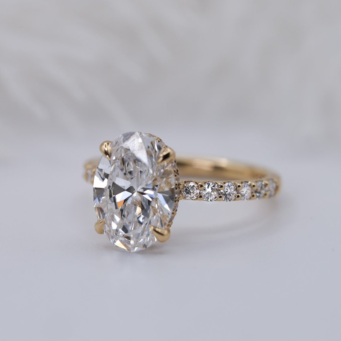 Engagement Ring Low Profile Oval Cut Pave Setting Hidden Halo