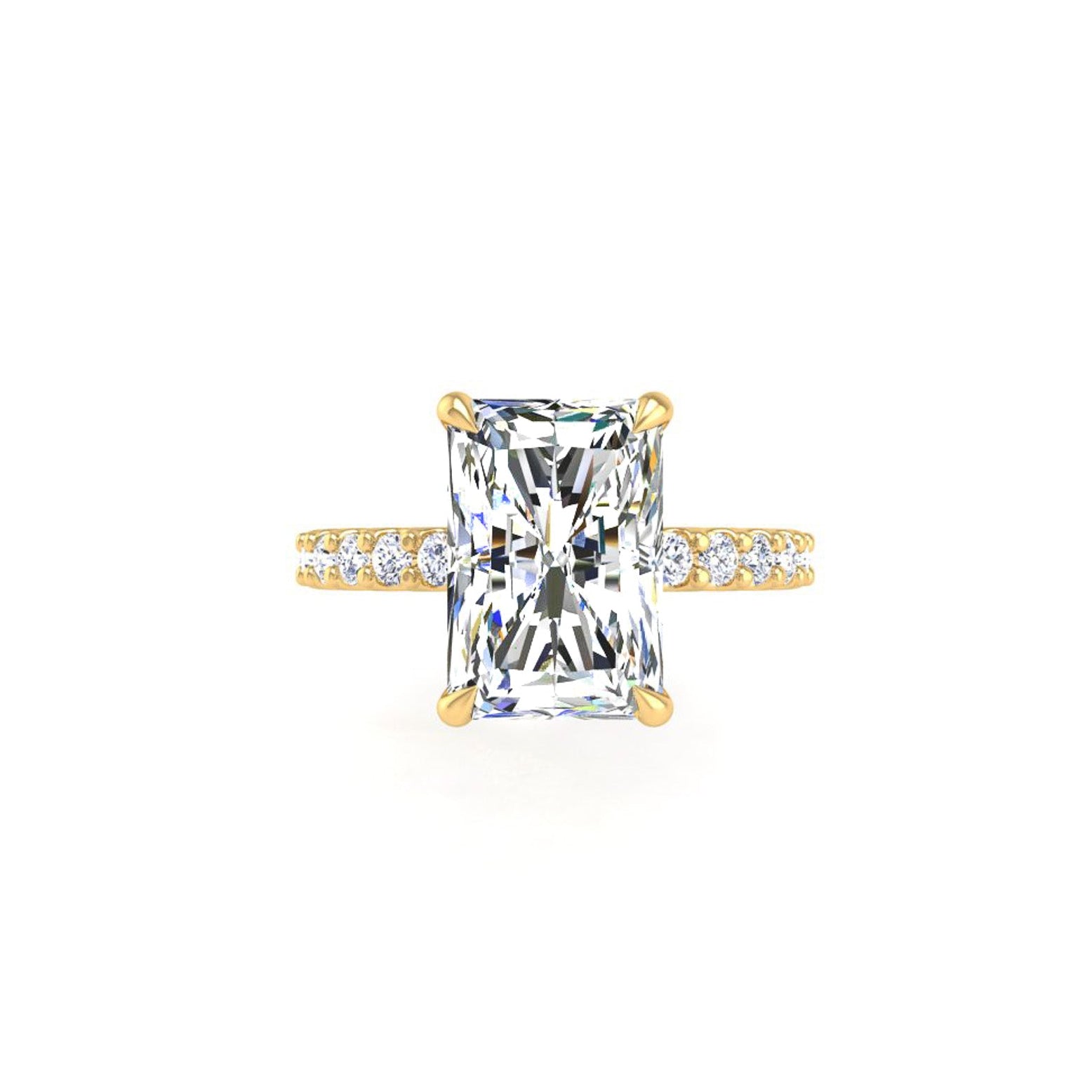 Engagement Ring Low Profile Radiant Diamond Hidden Halo Pave Band