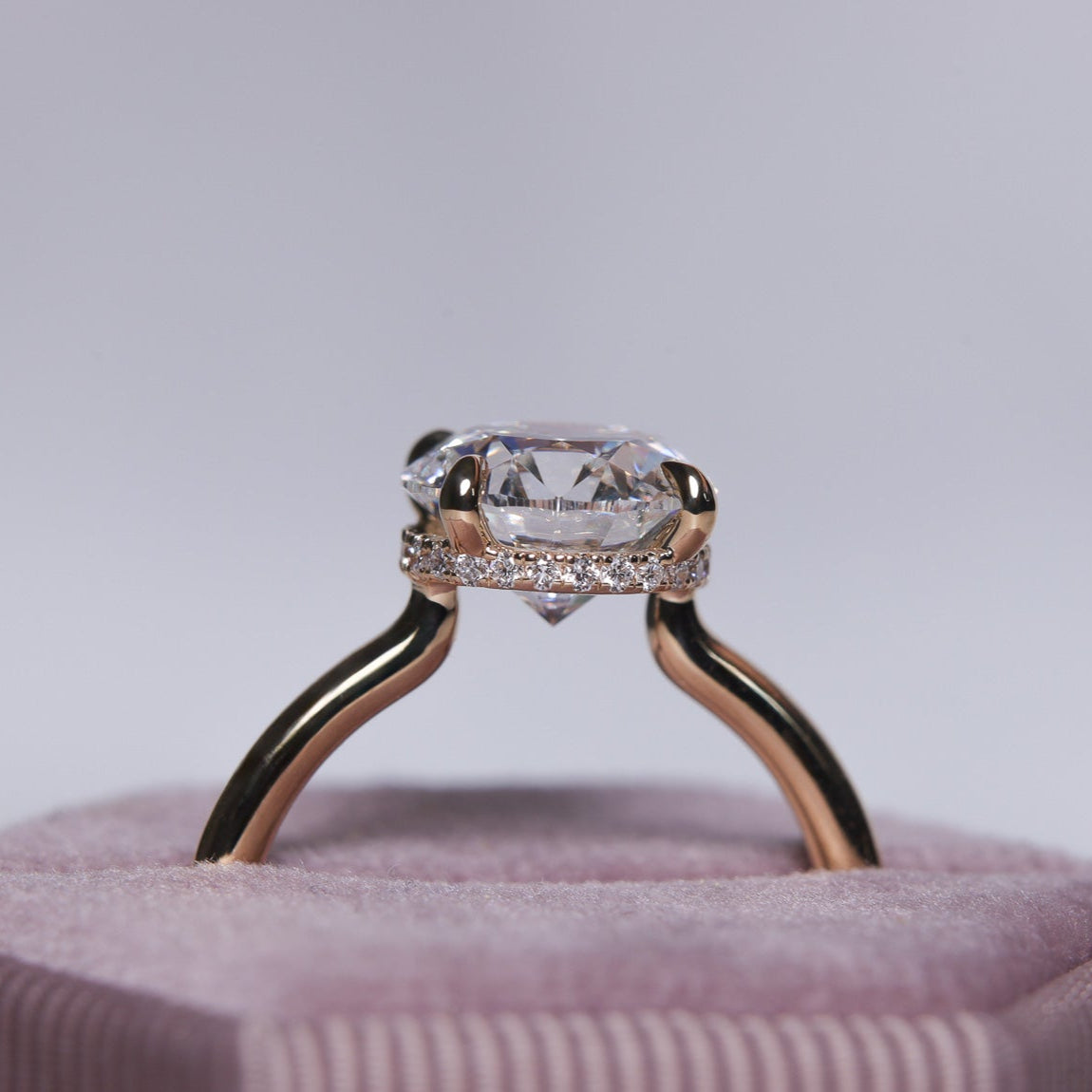 Engagement Ring Low Profile Round Cut Solitaire Setting Hidden Halo Open