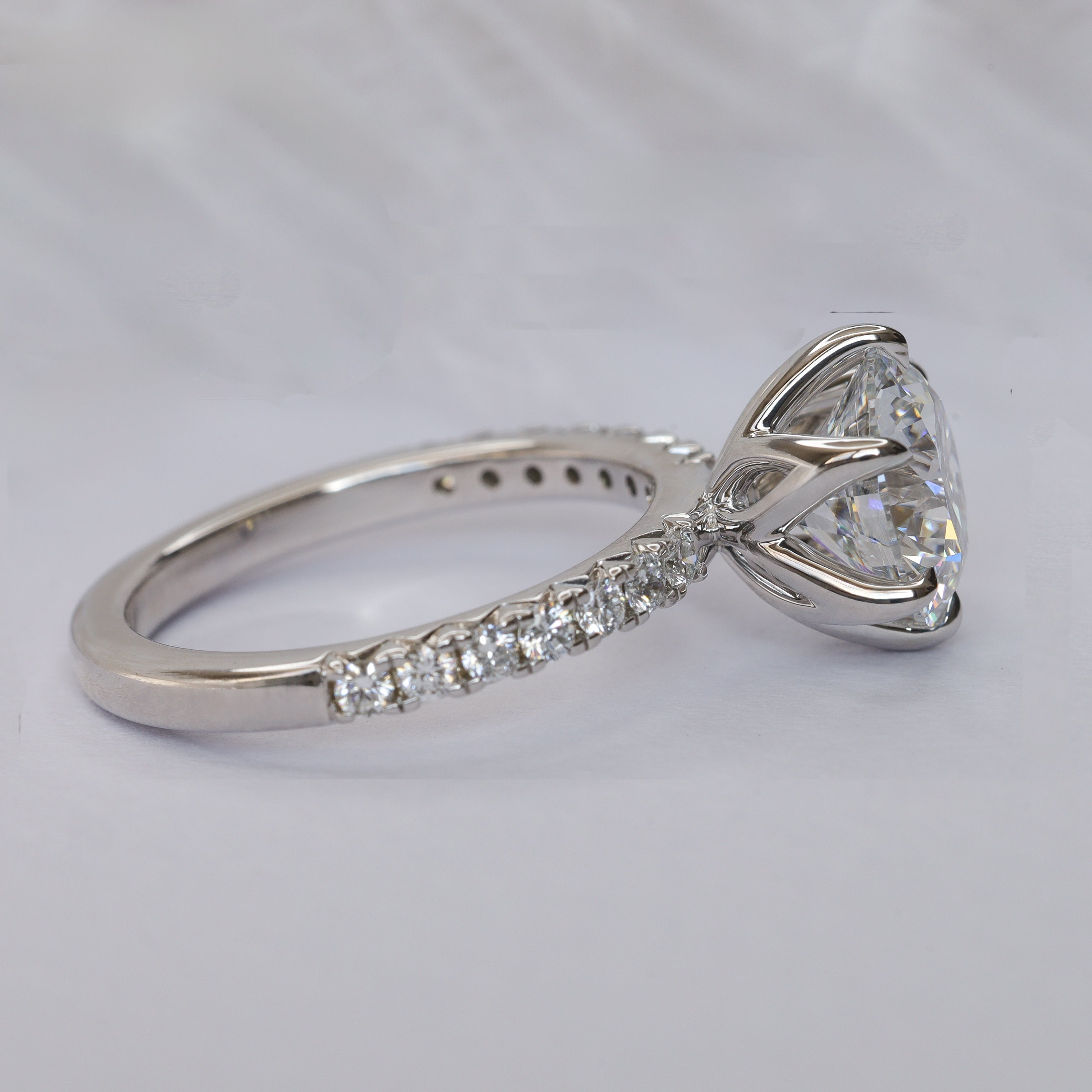 Engagement Ring Petal Basket with French Pave