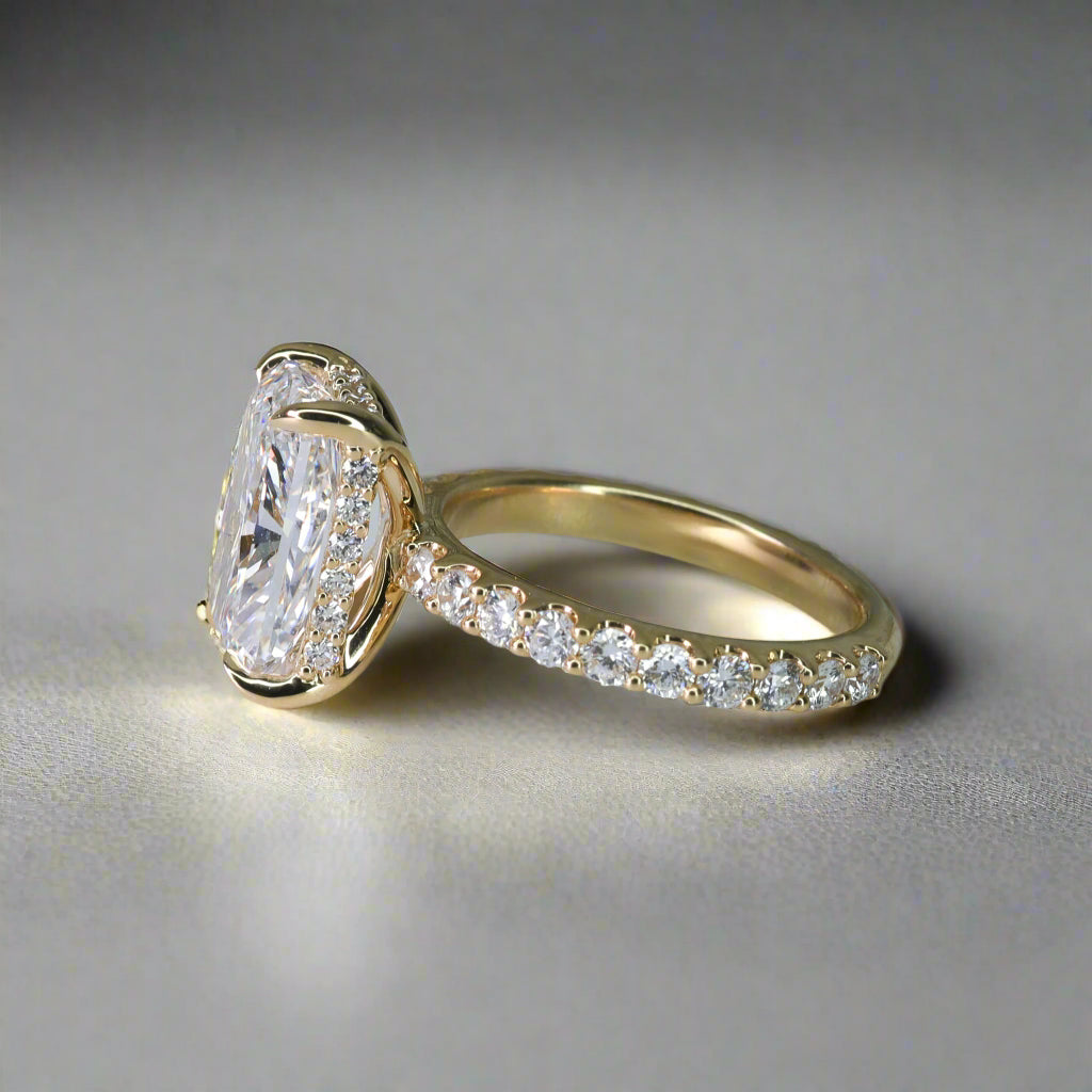 Engagement Ring Radiant Diamond Hidden Halo Pave Band