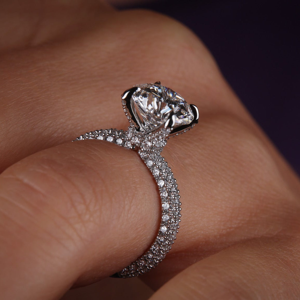 Engagement Ring Round Cut Lab Diamond Pave Band
