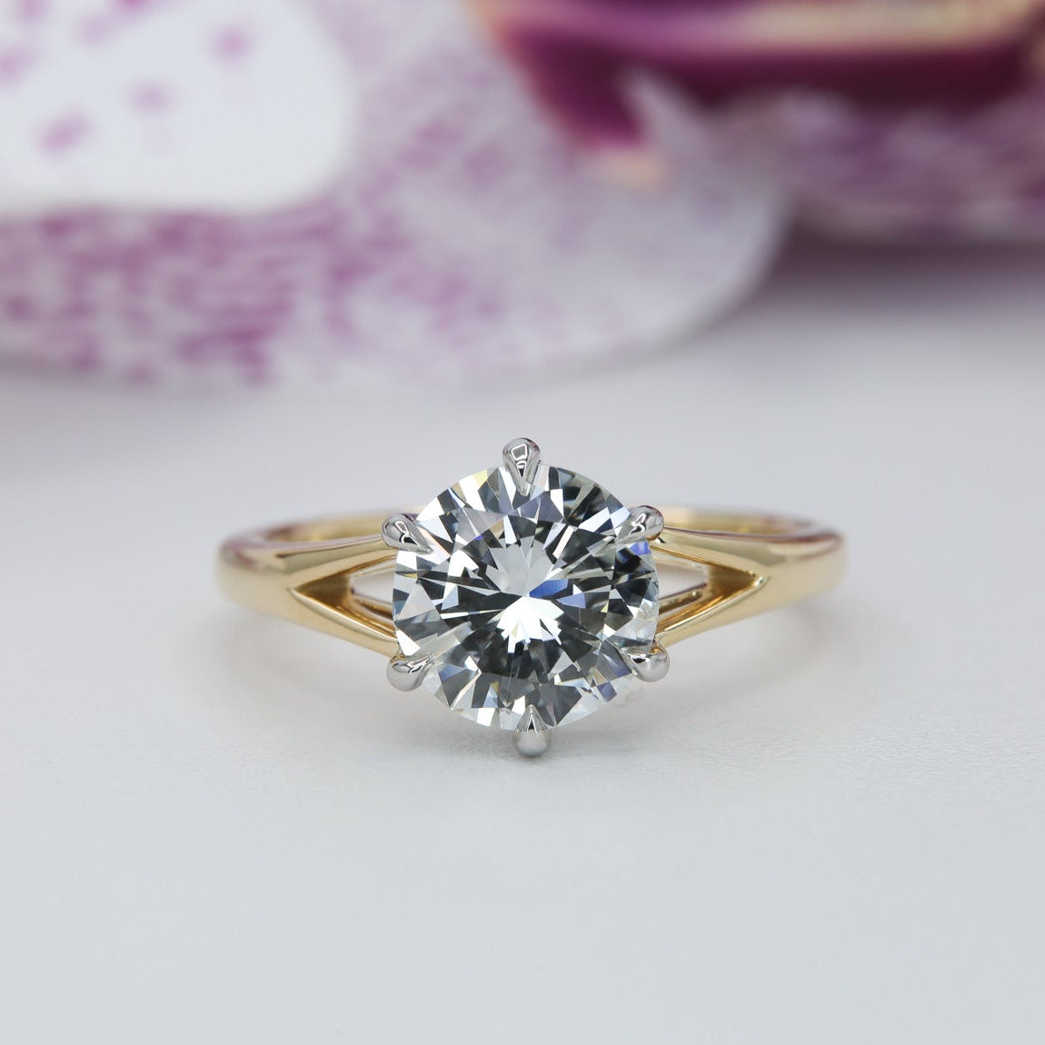 Engagement Ring Split Shank Two Tone Round Diamond