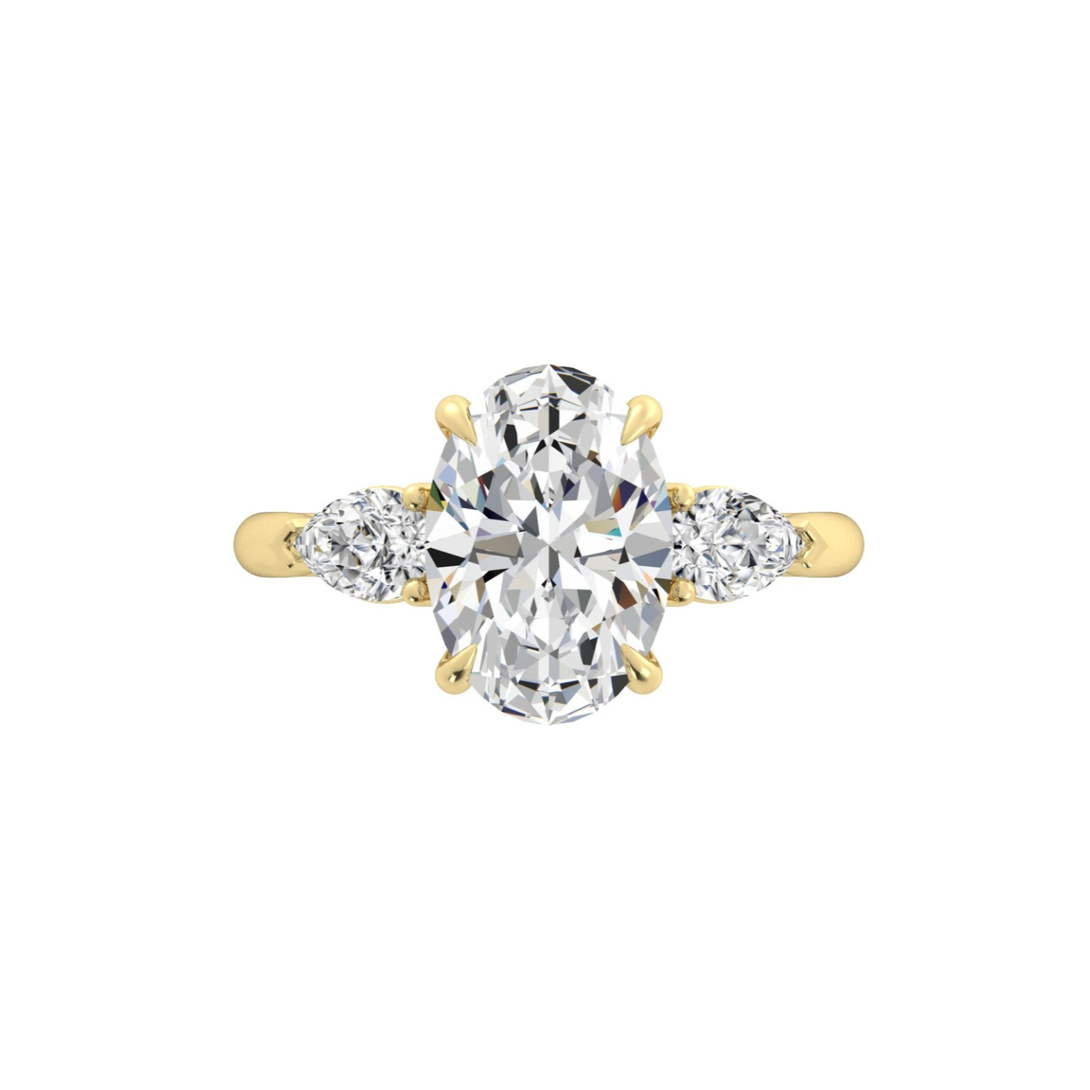 Engagement Ring Three Stones Oval Surrounded by Pears