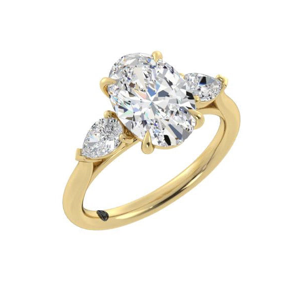 Engagement Ring Three Stones Oval Surrounded by Pears