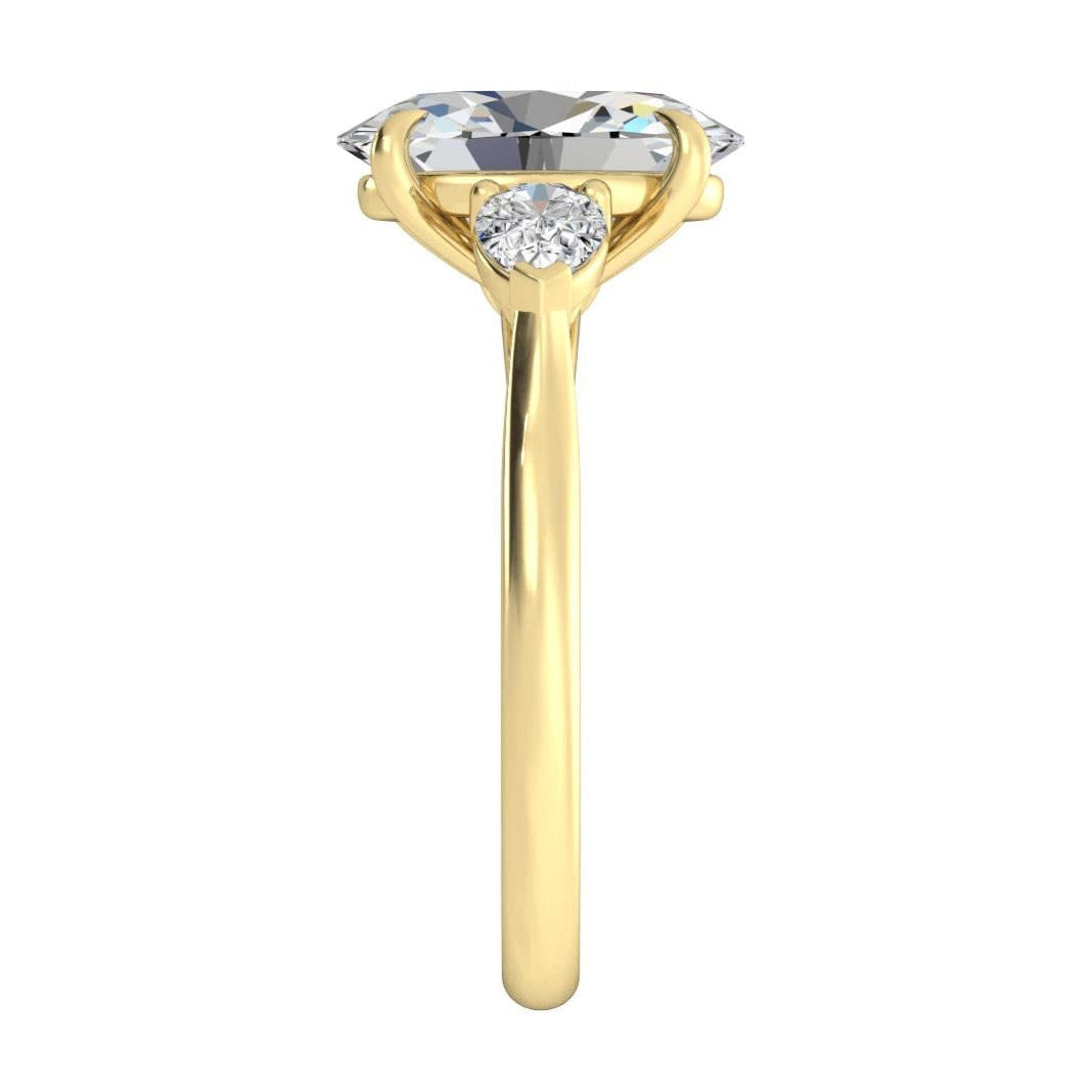 Engagement Ring Three Stones Oval Surrounded by Pears