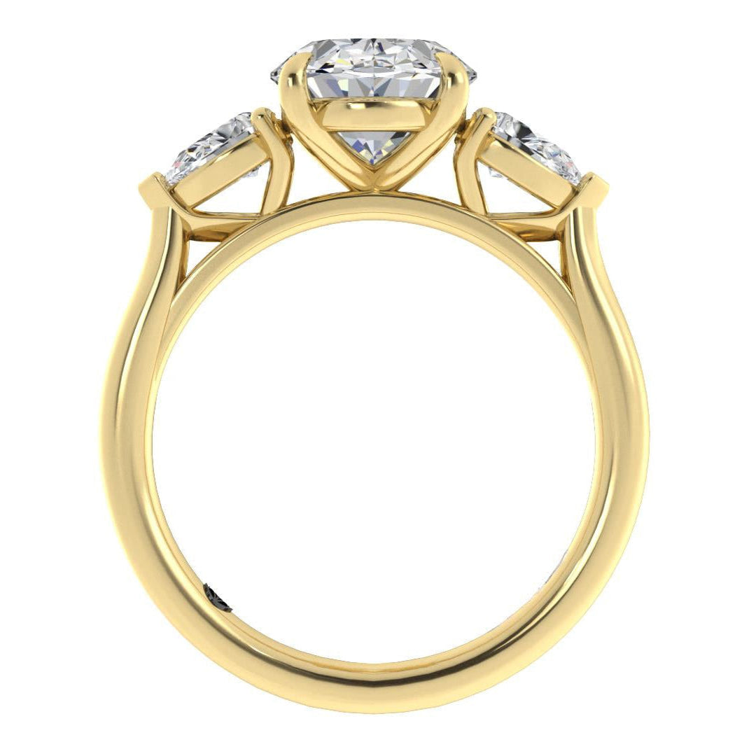 Engagement Ring Three Stones Oval Surrounded by Pears
