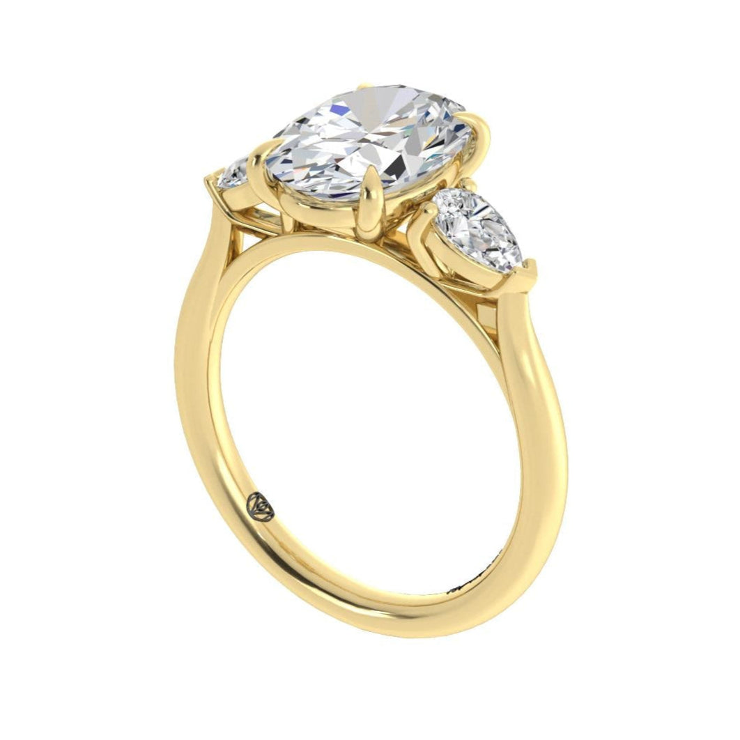 Engagement Ring Three Stones Oval Surrounded by Pears