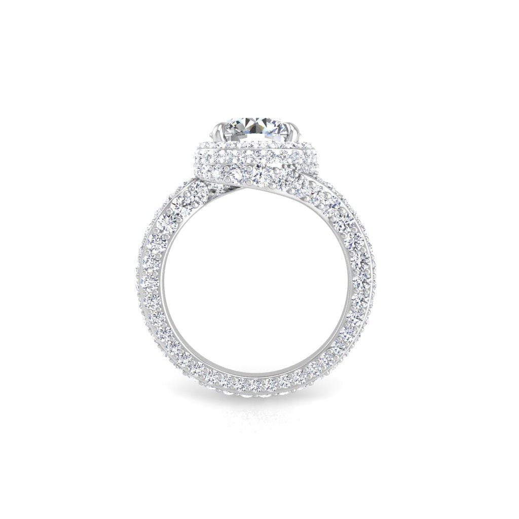 Forever Bong Bypass Engagement Ring 2 Carat Round Diamond Pave Halo