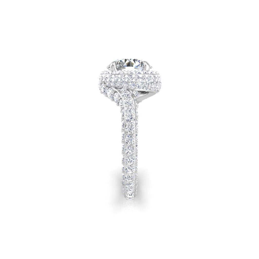 Forever Bong Bypass Engagement Ring 2 Carat Round Diamond Pave Halo