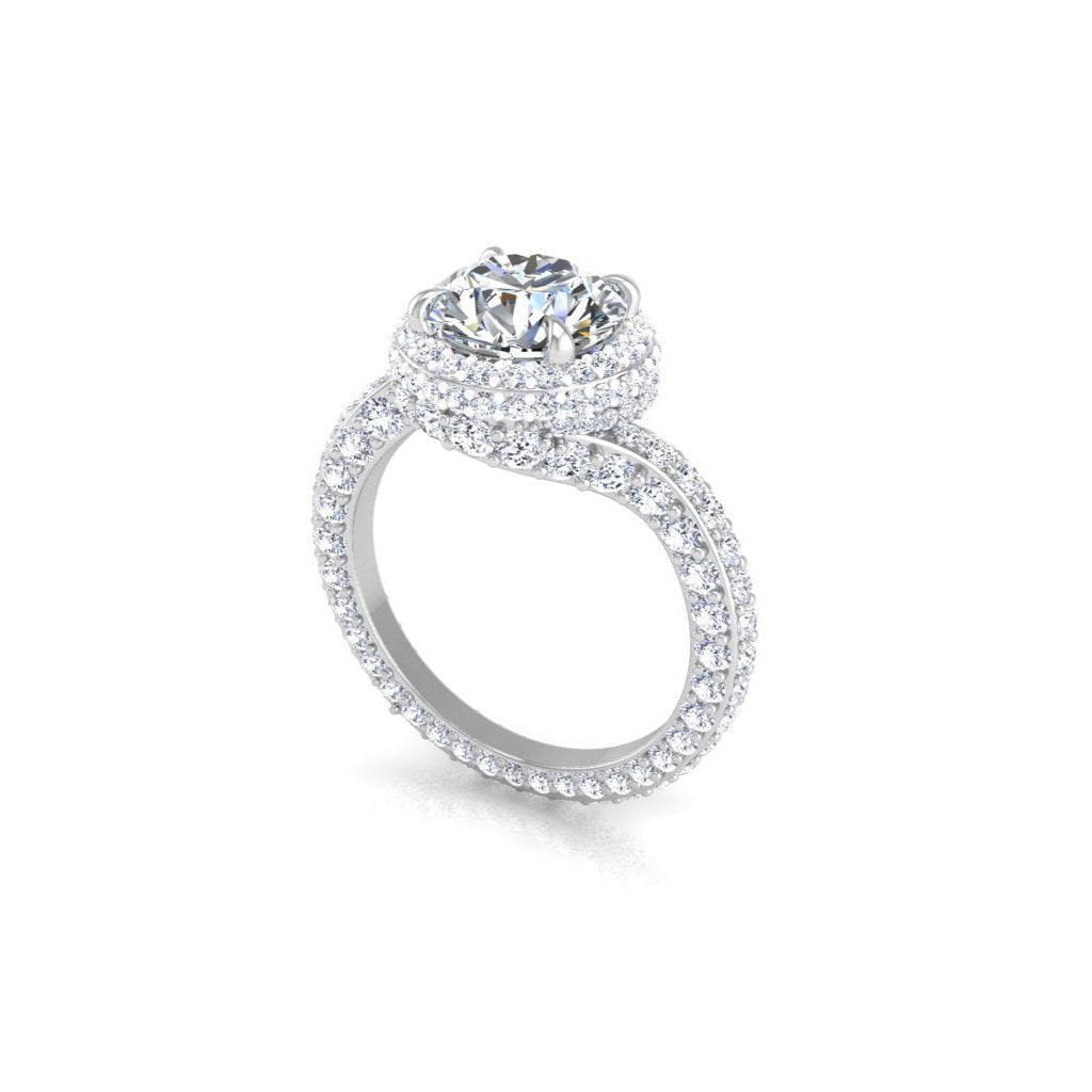 Forever Bong Bypass Engagement Ring 2 Carat Round Diamond Pave Halo