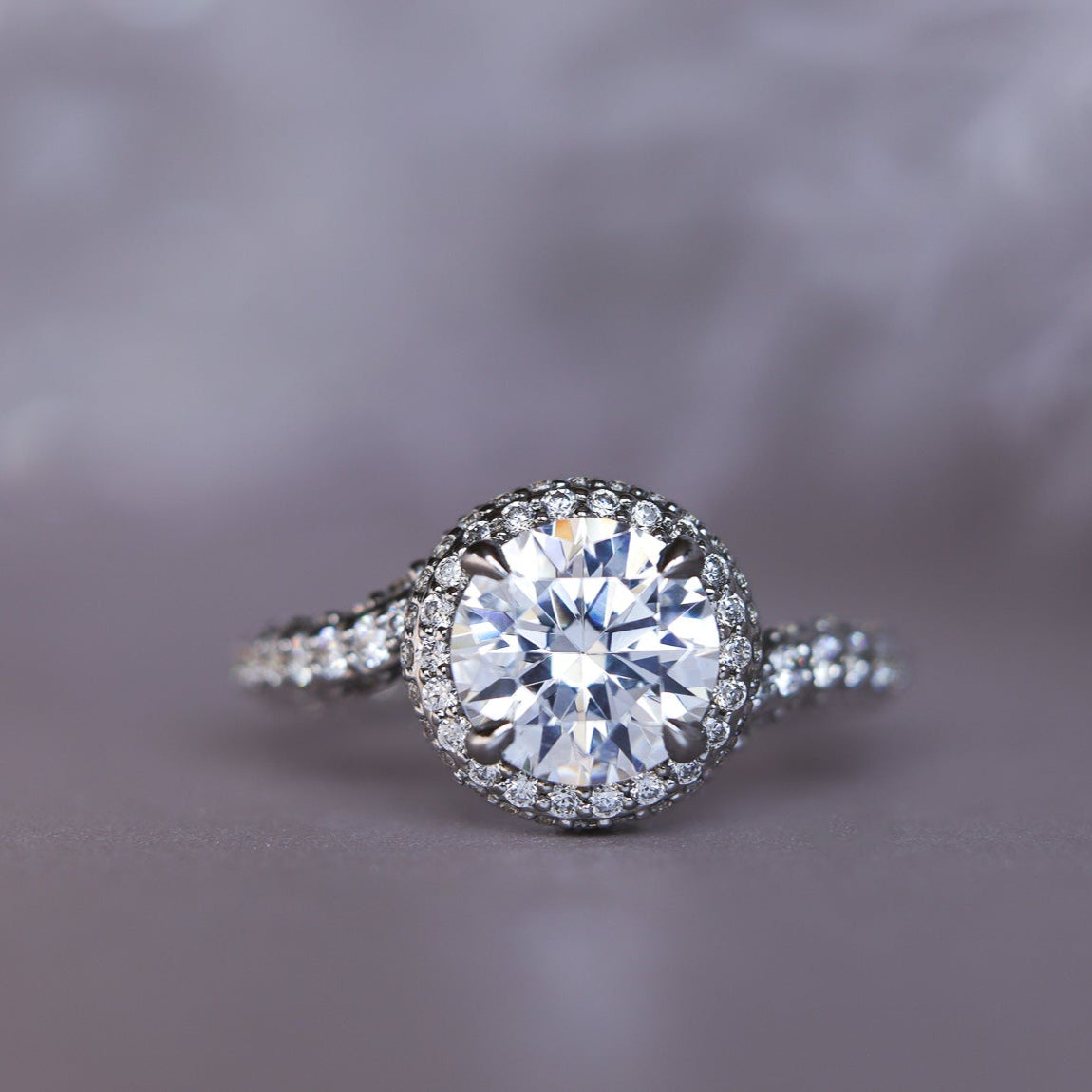 Forever Bond Bypass Engagement Ring Diamond Pave Halo