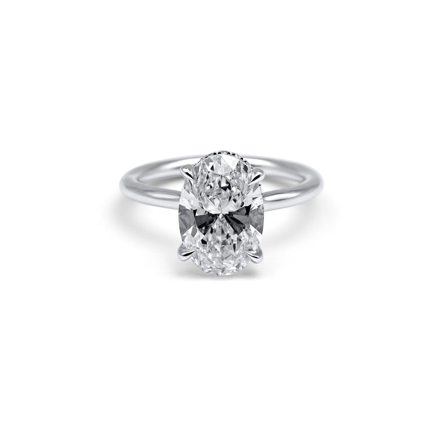 Engagement Ring Low Profile Oval Cut Solitaire Setting Hidden Halo