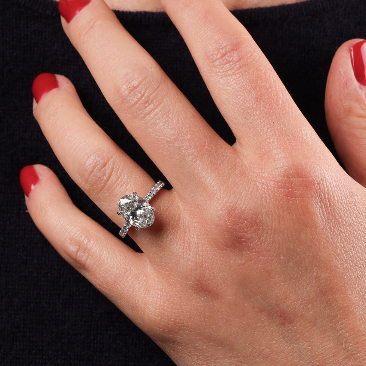 Engagement Ring 3 Carat Oval Cut Lab Diamond Pave Setting