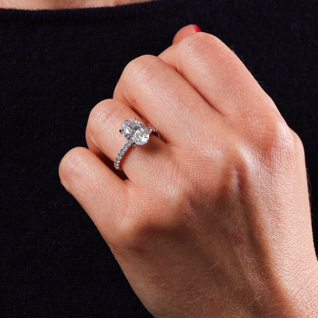 Engagement Ring 3 Carat Oval Cut Lab Diamond Pave Setting
