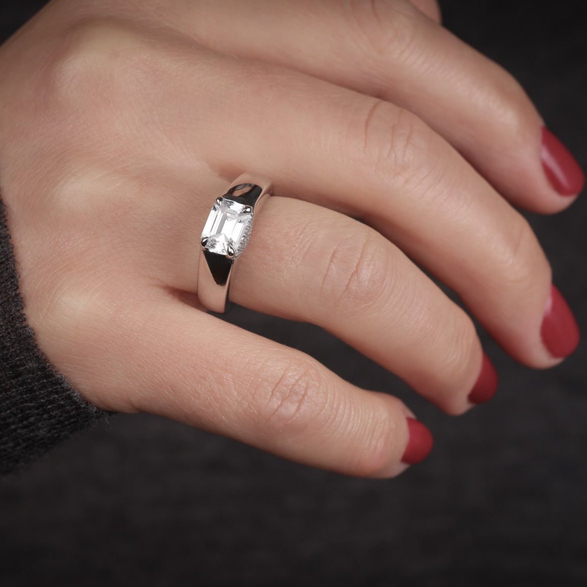 Love Manifesto Band Emerald Cut Diamond V Pave Unisex