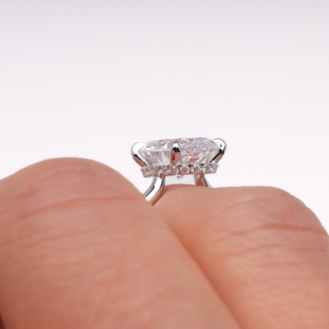 Engagement Ring Low Profile 3 Carat Round Cut Solitaire Setting Hidden Halo Open