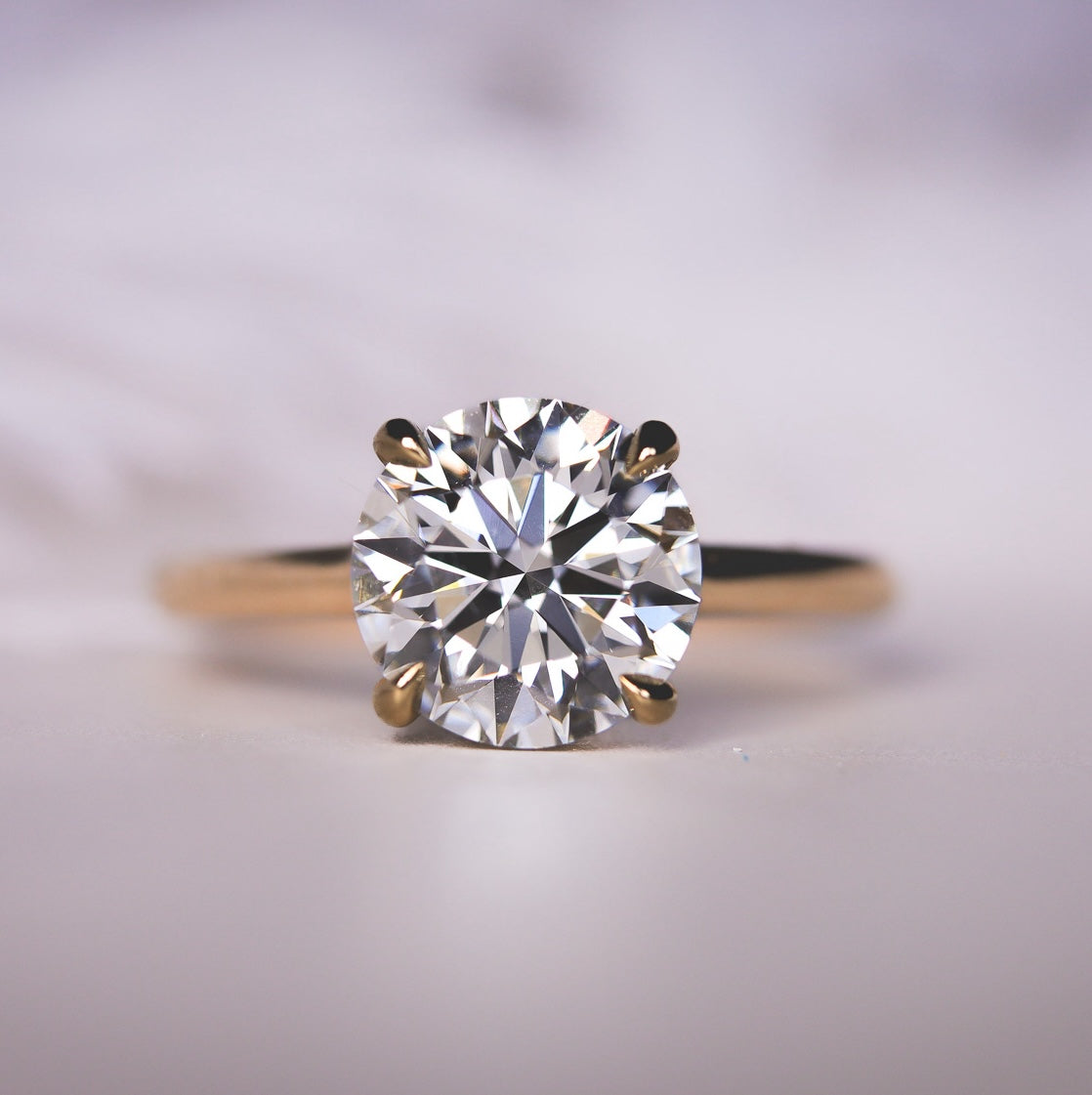 Engagement Ring Low Profile Round Solitaire Hidden Halo Open Bridge