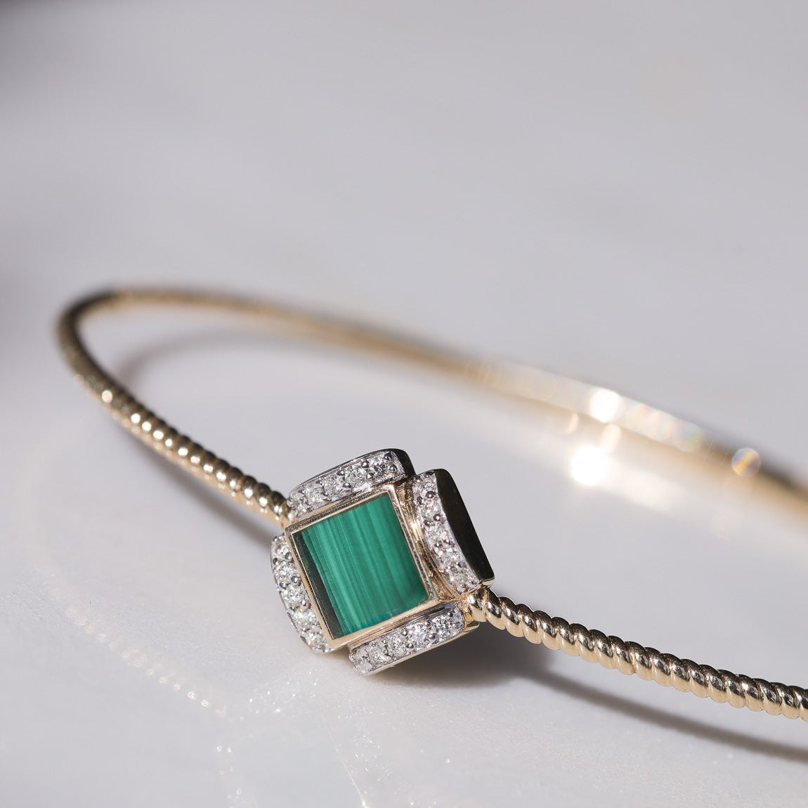 Malachite Emerald and Diamond Flexible Bangle