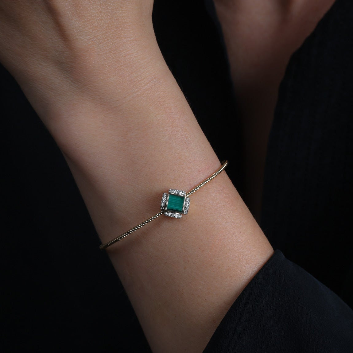Malachite Emerald and Diamond Flexible Bangle