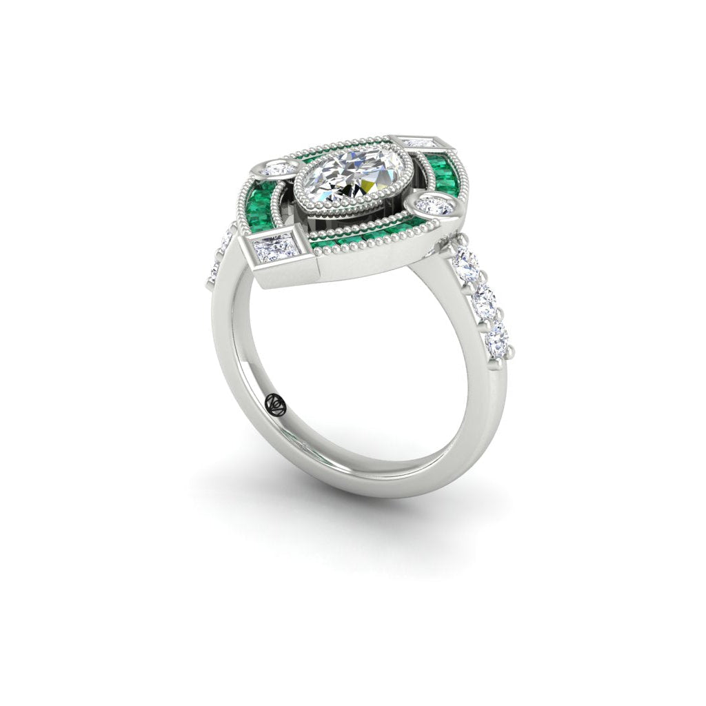 Marquise Art Deco Ring Marquise Center And Natural Emerald