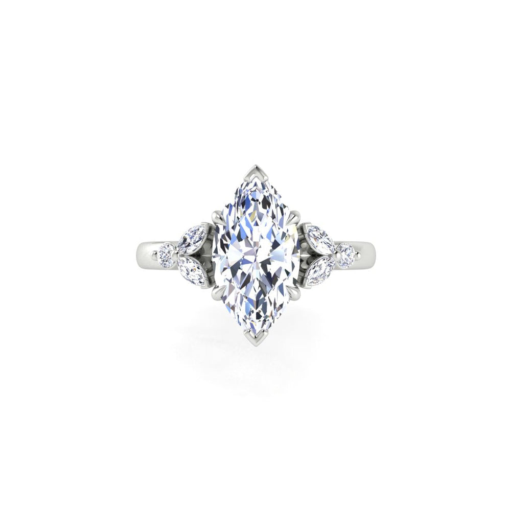Marquise Center With Side Marquise & Round Side Diamond Engagement Ring